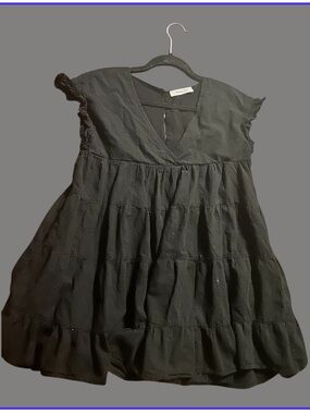 Black Tiered Babydoll V-Neck Ruffle Sleeve Dress small medium no size tag